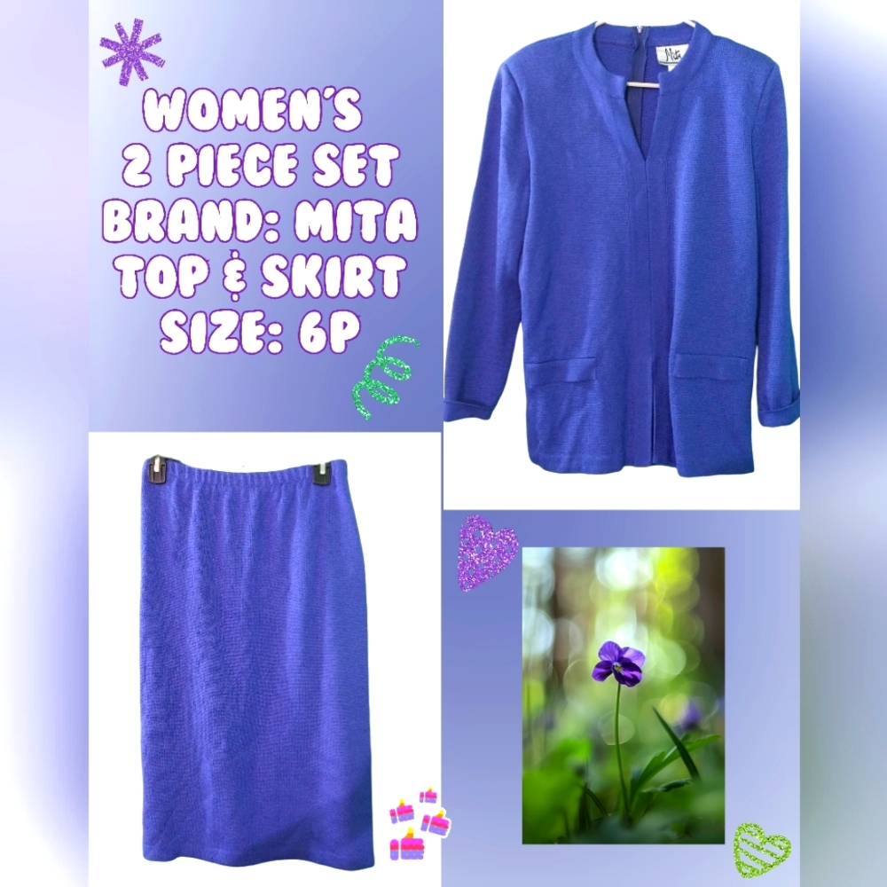 Vintage Women's Mita Sz M Blue Top and Skirt